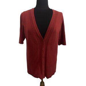Christopher & Banks M Rust Cardigan Sweater With Short Sleeves & Button Front
